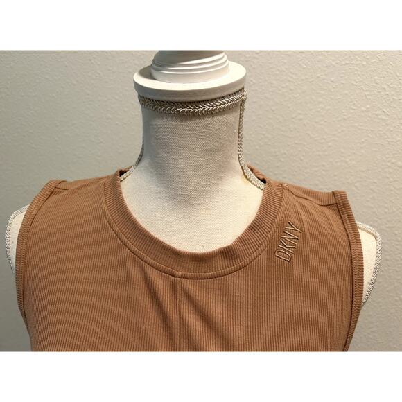 DKNY Sport Womens Rib-Knit Twist-Hem Fitted Tank Top Beige Size Large Crewneck - Picture 3 of 7